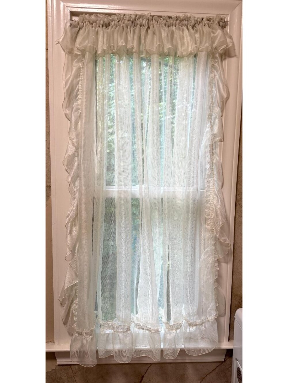 Lot of 2 Pairs Vintage Country Cottage Ruffled Mesh Sheer Curtains 89"x42"